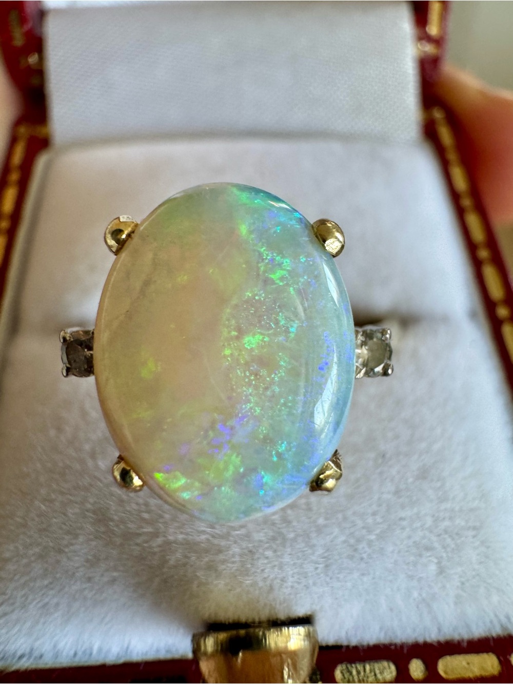 Vintage 14K Gold Australian Opal & Natural Diamond Ring Size 6.5 - Picture 12 of 12